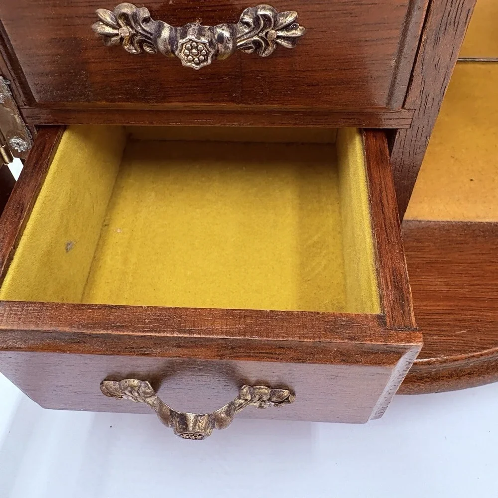 French Provincial Style Wooden Jewelry Armoire Chest Box Case Gold Glass Doors